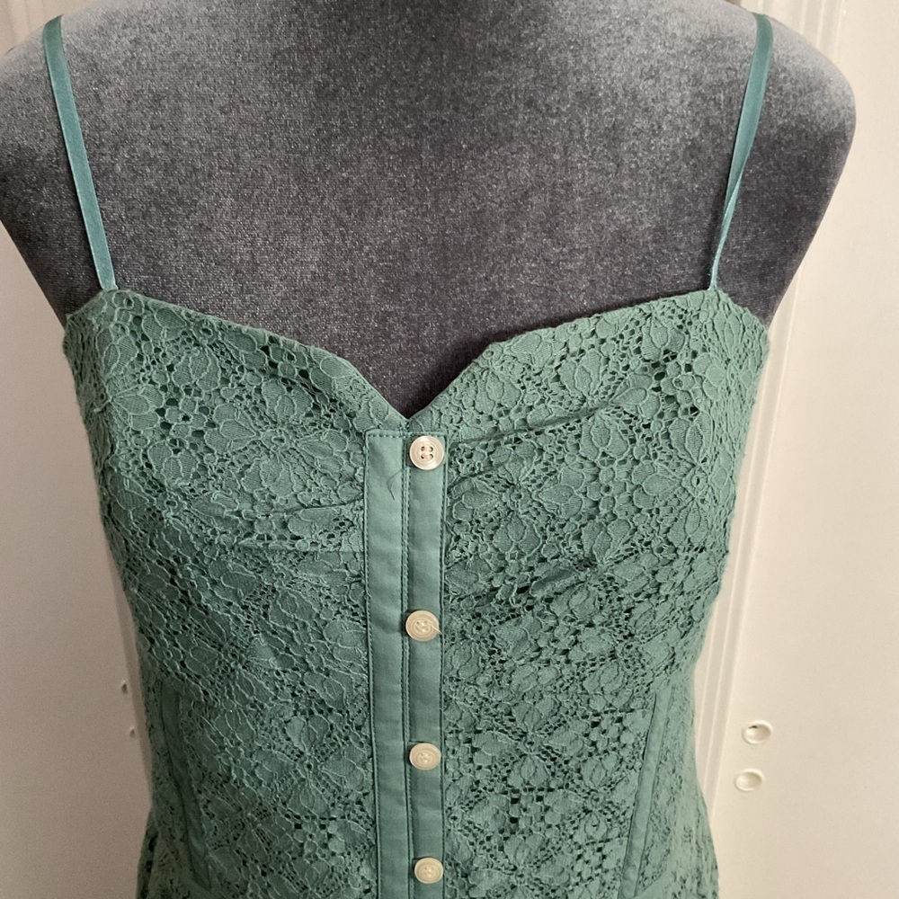 NWT BCBGMAXAZRIA Green Lace Strapless Sheath Dress 12 L Sweetheart Midi Cocktail - Picture 3 of 7